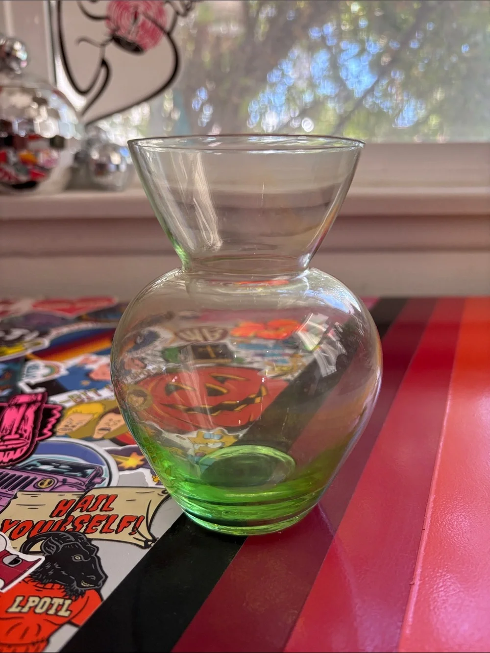 Vintage Clear Glass Bud Vase with Green Tint